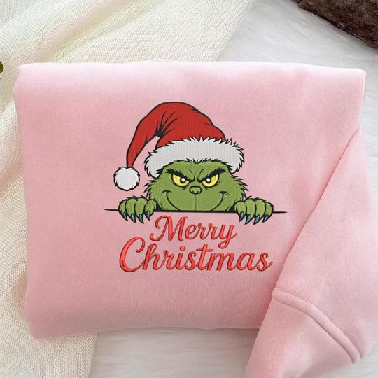 Discover Embroidered funny character Christmas Lights Sweatshirt, Holiday funny character Sweater, Grin Shirt, funny character Santa Xmas Shirt, Merry Christmas Sweatshirt