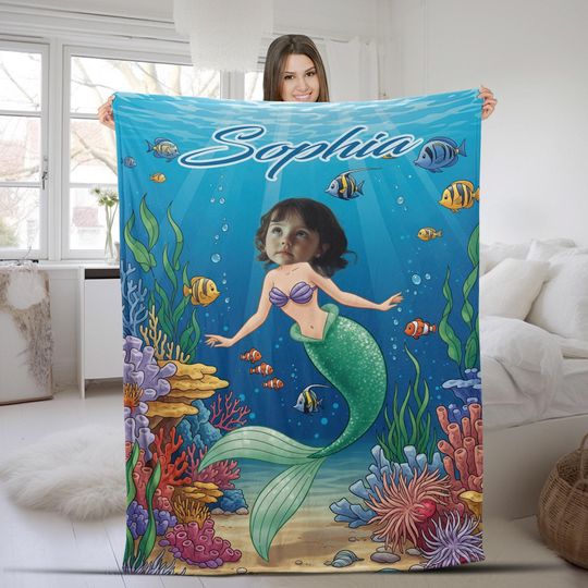 Discover Custom Mermaid blanket, Personalized Baby Girl Blanket, Kids Blanket, Name Blanket Gift for Kids Adults Mermaid Lover Fans AXHS11