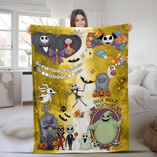 Discover Custom Name Nightmare Before Christmas Blanket, Christmas Gift, Cartoon Blanket UN2N09