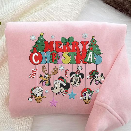 Discover Embroidered Mickey & Friends Christmas Sweatshirt, Disneyland Christmas Embroidery Shirt, Mickey's Merry Xmas Shirt, Disney Trip Shirt