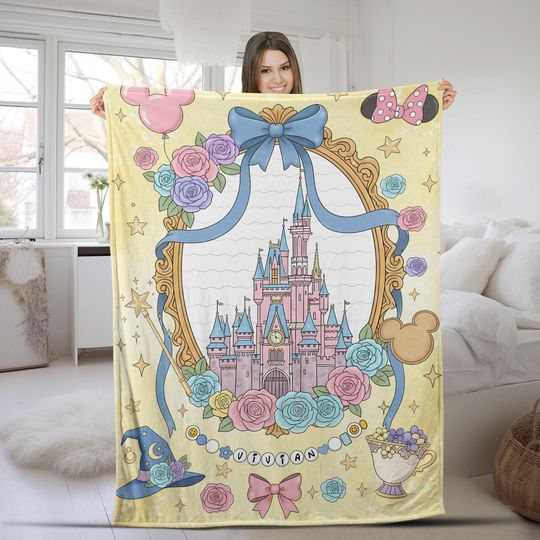 Discover Custom Disney Castle Blanket, Magic Castle Baby Blanket, Gift for Kids, Magic Kingdom Fleece Blanket, Cartoon Quilt UN2N07
