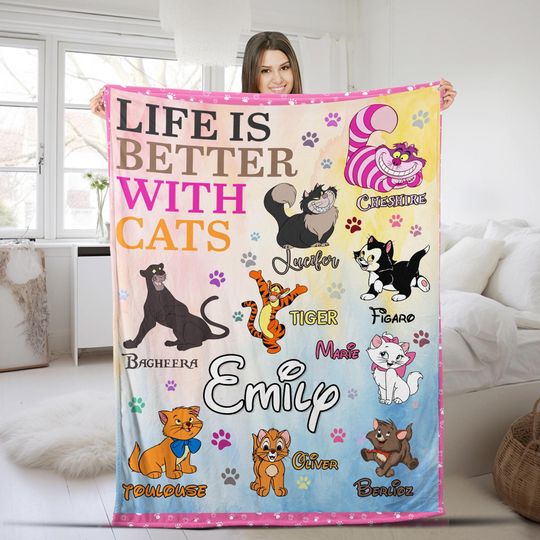 Discover Personalized Disney Cats Blanket, Custom Name Cat Lovers Baby Girl Blanket, Life Is Better With Cats, Cat Gift, The Aristocats Marie SK2319