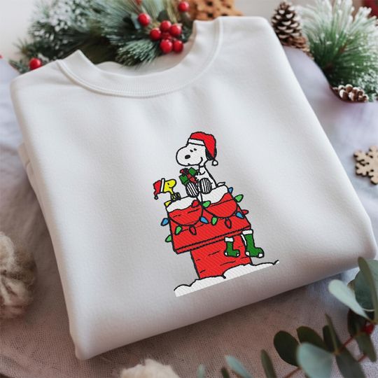 Discover Snoopy & Peanut Christmas Tree Embroidered Crewneck, Snoopy Sweatshirt, Christmas Snoopy Cartoon Sweatshirt, Christmas Gift Sweatshirt