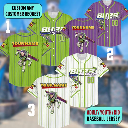 Discover Personalized Buzz Lightyear Striped Jersey Team Matching, Disney Baseball Jersey, Gift For Toy Story Fan, Disneyland Family Matching