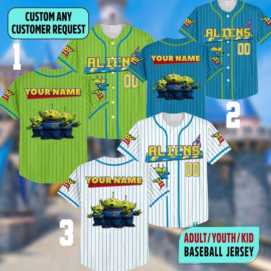 Discover Personalized Aliens Striped Jersey Team Matching, Disney Baseball Jersey, Gifts For Toy Story Fans, Disneyland Family Matching
