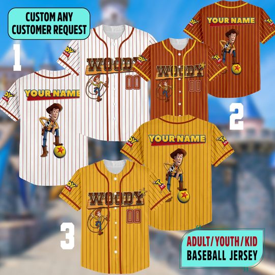 Discover Personalized Woody Striped Jersey Team Matching, Disney Baseball Jersey, Gifts For Toy Story Fans, Disneyland Family Matching