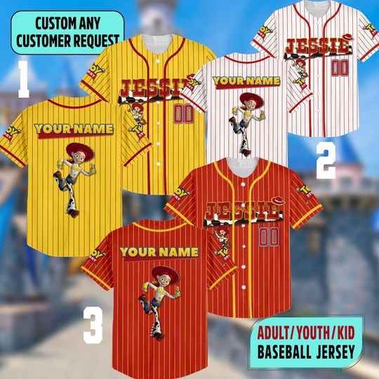 Discover Personalized Jessie Striped Jersey Team Matching, Disney Baseball Jersey, Gifts For Toy Story Fans, Disneyland Family Matching