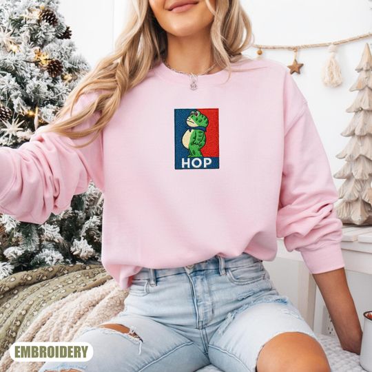 Discover Embroidered Frog Hop Sweatshirt, Resist Sweatshirt, Abolish ICE Shirt, No Kings Protest, Portland Frog Shirt, Resist Fascism