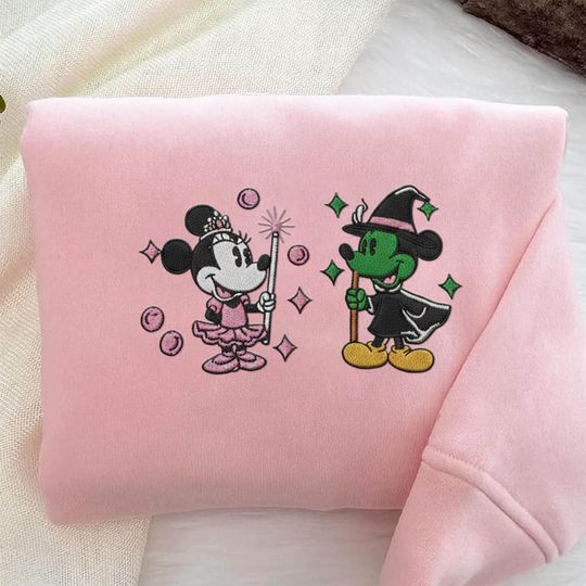 Discover Mickey Wicked Embroidered Sweatshirt, Wicked For Good Embroidered Shirt, Pink Witch Green Witch, Bestie Gift, Changed For Good Wicked Shirt