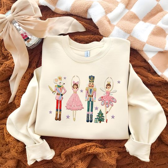 Discover Embroidered Nutcracker Shirt, Christmas Ballet Sweatshirt, Holiday Clara And Mouse King T-shirt, Festive Embroidery Gift For Dance Lovers