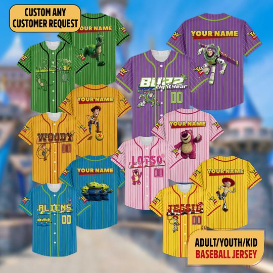 Discover Personalized Toy Story Baseball Team Jersey, Custom Disney Character Collection Custom Jersey, Gift for Disney Fan, Disneyland Team Matching