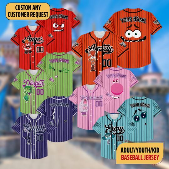 Discover Inside Out Matching Characters Costume Baseball Jersey, Group Matching Jersey, Disneyland Family Matching, Birthday Gifts For Disney Fan