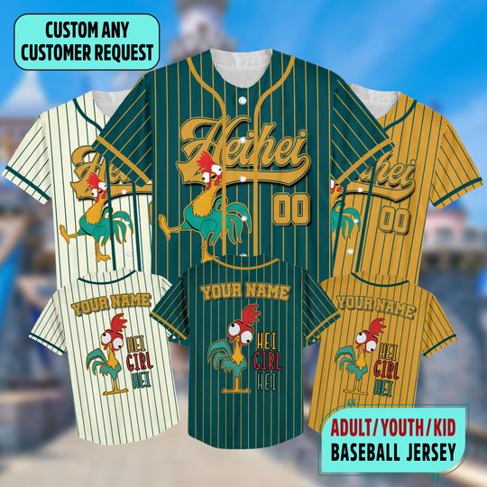 Discover Custom Heihei Moana Baseball Jersey, Custom Name Disney Game Day Kid Adult Jersey, Gift For Baseball Fan, Disney Princess Matching Outfit