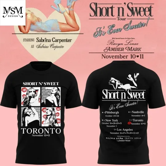 Discover Sabrina city Carpente Short Sweet Tour Toronto City 2025 Shirt