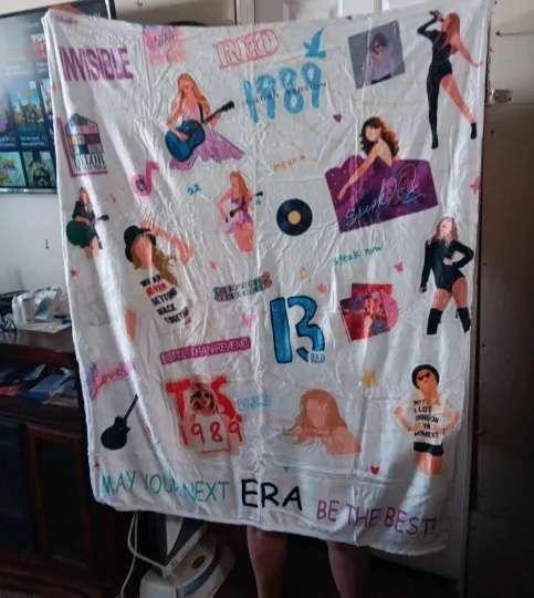 Taylorr Swifts Soft White Flannel Throw Blanket , Gift For Fans