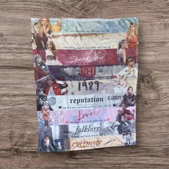 Taylorr Swifts Eras Album Collage Throw Blanket Cozy Fleece See Photo Measurement