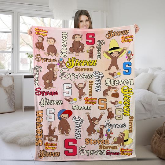 Discover Personalized Curious George Blanket/Curious George Blanket/Custom Name Blanket/Birthday Moneky George Blanket/Money Lover Blanket OGXS45