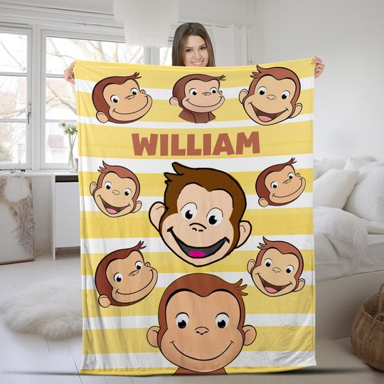 Personalized Curious George Blanket Curious George Fleece Blanket, Curious George Birthday Gifts