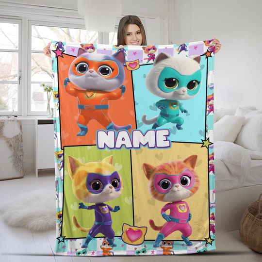 Discover Personalized Superkitties Blanket/Superkittie Birthday Blanket/Custom Super Cat Blanket/Bitsy Ginny Sparks Buddy Cat Burglar Blanket OHVC07