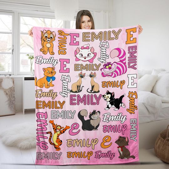 Discover Personalized Name Disney Cats Blanket, Cute Cat Fleece Mink Sherpa Blanket, Baby Shower, Disney Magical Blanket, Custom Baby Name SK2320