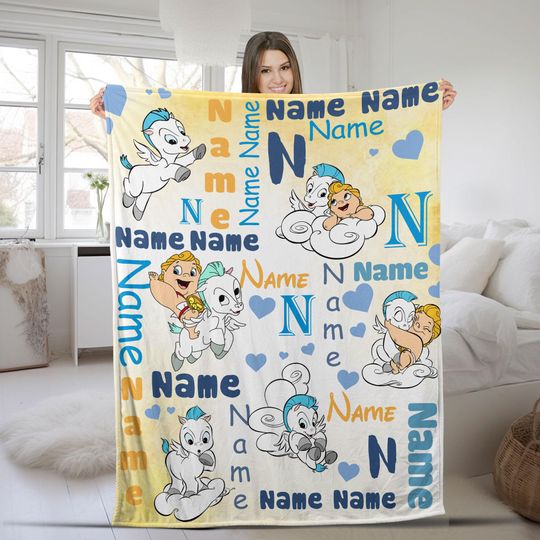 Discover Customized Name Hercules Watercolor Blanket, Baby Hercules and Baby Pegasus Fleece Mink Sherpa Blanket, Baby Shower, Gifts For Kid SK2223
