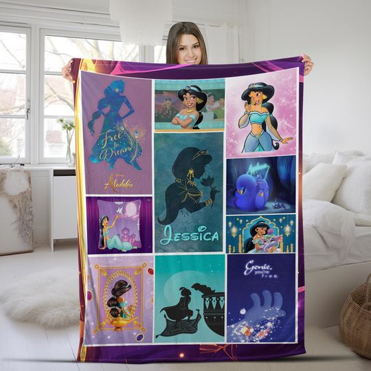 Aladdin And Princess Jasmine Blanket, Aladdin Magic Genie Princess Jasmine Blanket