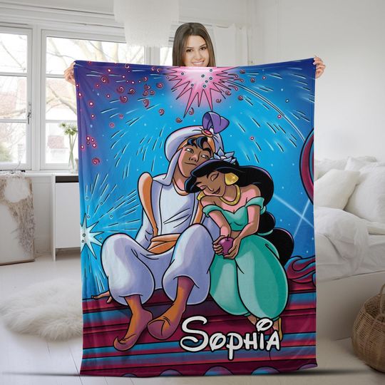 Blanket Aladdin Custom Name Blanket, Fleece Blanket Christmas Gift For Friends