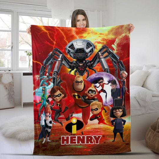 Discover Custom Name Disney Incredibles Family Baby Blanket, Personalized Watercolor Disney Pixar The Incredibles Blanket, WDW Disneyland Gift SKZD35