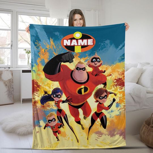 Discover Custom Name Disney Incredibles Family Baby Blanket, Personalized Watercolor Disney Pixar The Incredibles Blanket, WDW Disneyland Gift SKZD32