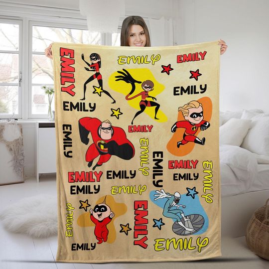 Discover Personalized Watercolor Disney Pixar The Incredibles Blanket, Custom Name Disney Incredibles Family Baby Blanket, WDW Disneyland Gift SKZD31