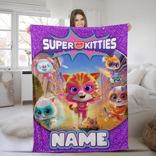 Discover Personalized Superkitties Blanket/Superkittie Birthday Blanket/Custom Super Cat Blanket/Bitsy Ginny Sparks Buddy Cat Burglar Blanket OHVC08