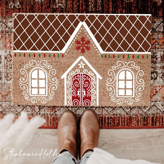 Discover Gingerbread House Doormat, Christmas Welcome Mat, Winter Holiday Front Door Mat, Festive Housewarming Gift, Home Entrance Decor, Porch Rug