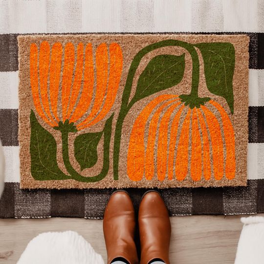 Discover Vintage Abstract Floral Doormat, Colorful Modern Flower Welcome Mat, Botanical Entry Rug, Artsy Home Decor, Nature Inspired Gift for Her