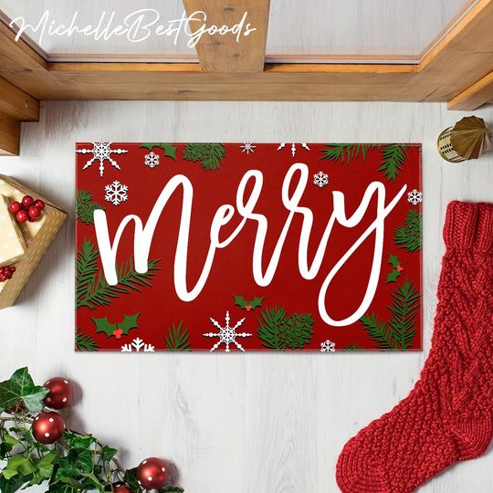 Discover Merry Christmas Doormat, Retro Holiday Welcome Mat, Christmas Porch Decor, Winter Front Door Mat, Outdoor Xmas Decor