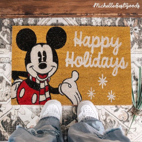 Discover Happy Holiday Mouse and Friend Welcome Doormat, Mouse and Friends Door Mat, Holoday Magic Castle Welcome Mat, Holiday Home Decoration