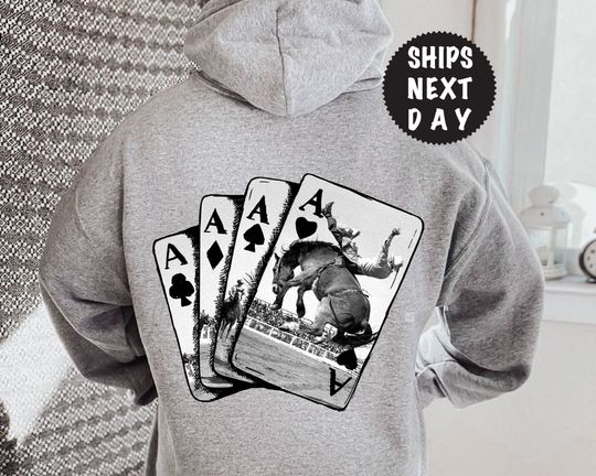 Discover Ace Card Cowboy Hoodie, Playing Card Hoodie, Western Girl Sweatshirt, Country Hoodie, Poker Card Games On Back Hoodie, Oversized Hoodie