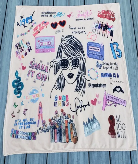 Taylorr Swifts 1989 Album Fleece Throw Blanket, Cream Color Background