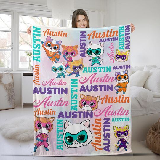 Custom Super Kitties Blanket, Super Kittie Buddy Bitsy Ginny Sparks Hero Blanket