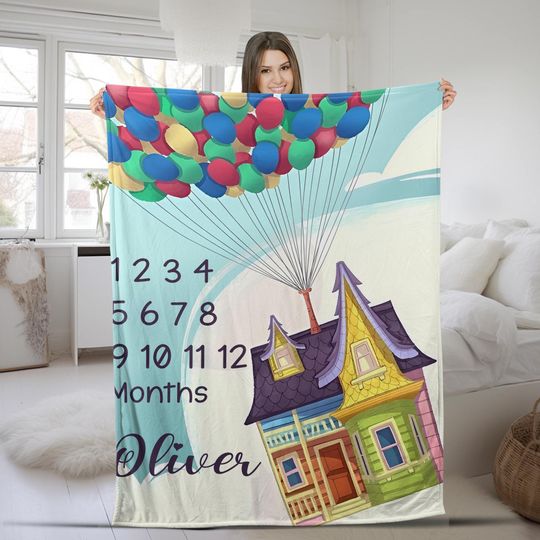 Discover Up Inspired Milestone Personalized Blanket, Baby Shower Minky Gift Soft SKZU15