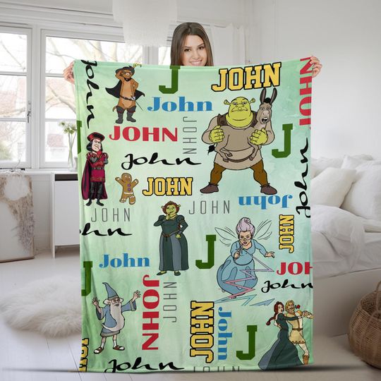 Personalized Shrek Blanket, Fiona Donkey Gingerbread Man Shrek Birthday Boy Birthday Girl