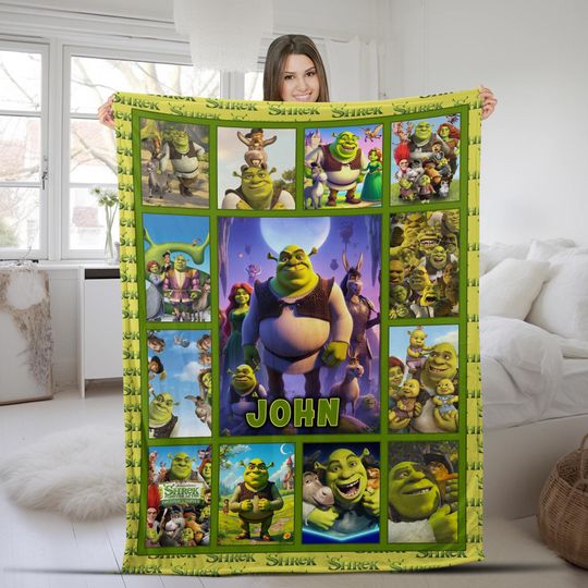 Custom Name Shrek Blanket, Personalized Shrek Christmas Blanket Gift, Shrek Birthday Fleece Blanket