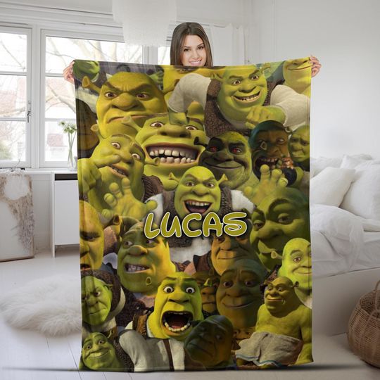 Personalized Shrek Photo Blanket, Custom Name Blanket, Comfortable Blanket, Children's Blanket