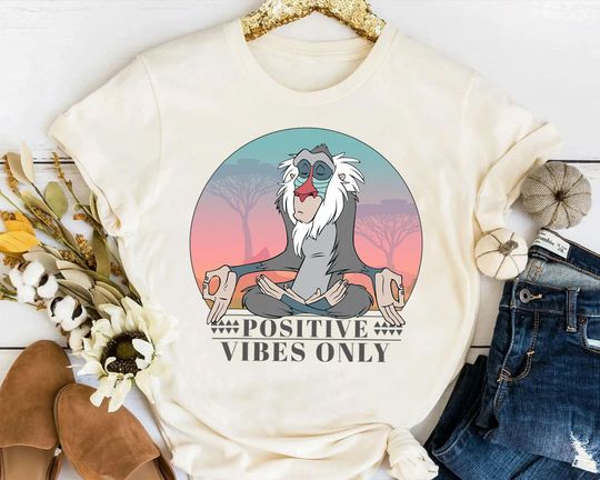 Discover Retro Rafiki Positive Vibes Only T-Shirt, Disney Birthday, Disney The Lion King Shirt, Disney Trip Tee, Disneyland Family Vacation Gift