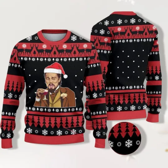 Christmas Leonardo DiCaprio Meme Ugly Sweater, Men Drinking Wine Xmas Sweater
