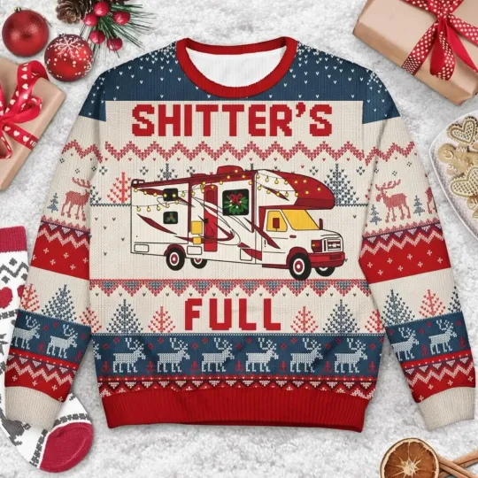 Discover Shitter’s Full Ugly Christmas Sweater, Funny Camping Lover Sweatshirt