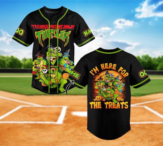 Discover Custom Turtles Baseball Jersey, Teenage Anime Birthday Jersey, Halloween Cartoon Graphic Baseball Shirt, Green Turtles Anime Halloween