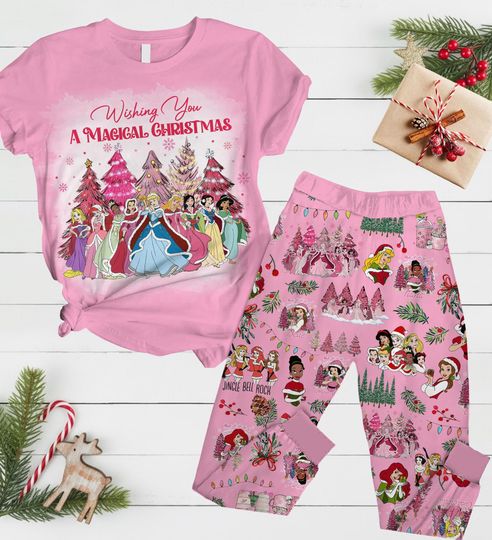 Discover Disney Princesses Christmas Pajamas, Girls Disney Trip Xmas Pajamas, Rapunzel Ariel Snow White Xmas Shirt, Magic Kingdom Shirt