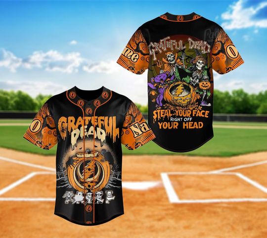 Custom Grateful Dead Halloween Baseball Jersey, Personalized Halloween Gift, Horror Characters Baseball Jersey