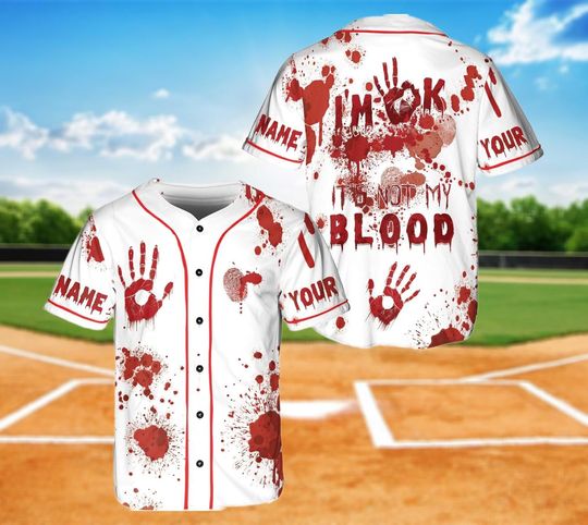 Discover Custom Bloody Halloween Baseball Jersey, Personalized Halloween Costume Blood, Horror Halloween Jersey, Horror Movie Baseball Jersey