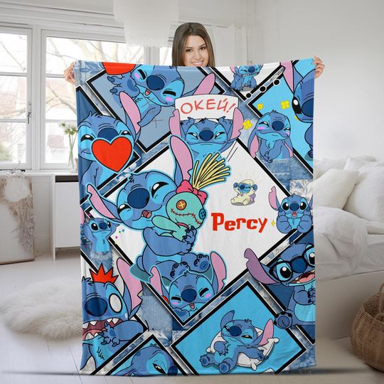 Personalized Stitch Blanket Lilo Stitch Blanket, Stitch Angel Blanket Stitch Birthday Gifts